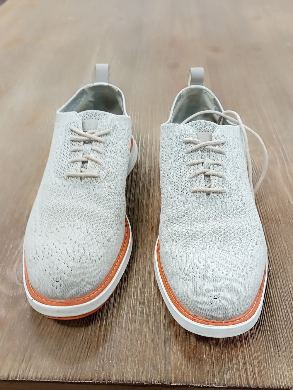 Cole Haan Light Gray Knit Oxfords with Orange Trim